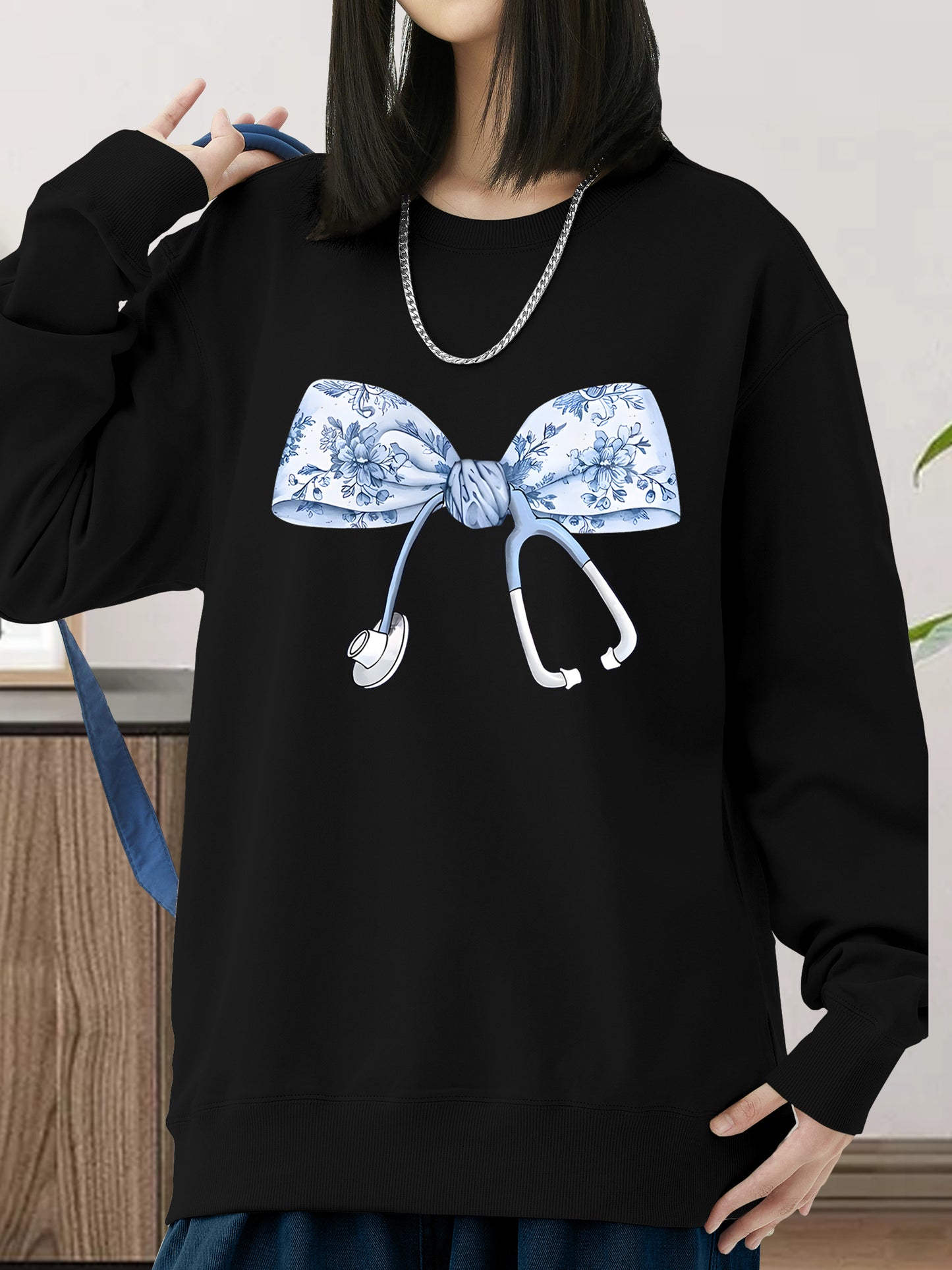 Nurse Coquette Toile Bow Shirt - Relaxed Fit, Full Size