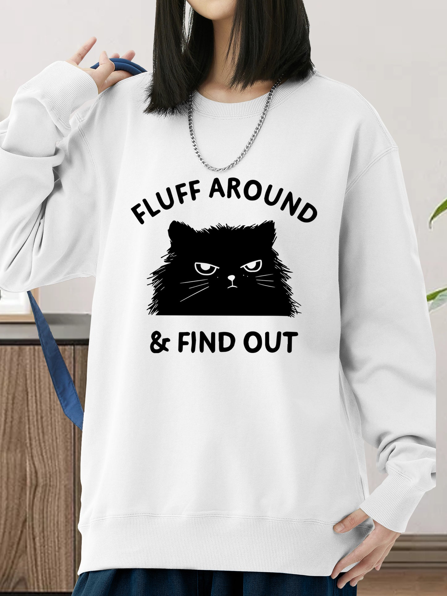 Cat & Letter Shirt - Relaxed Fit, Full Size