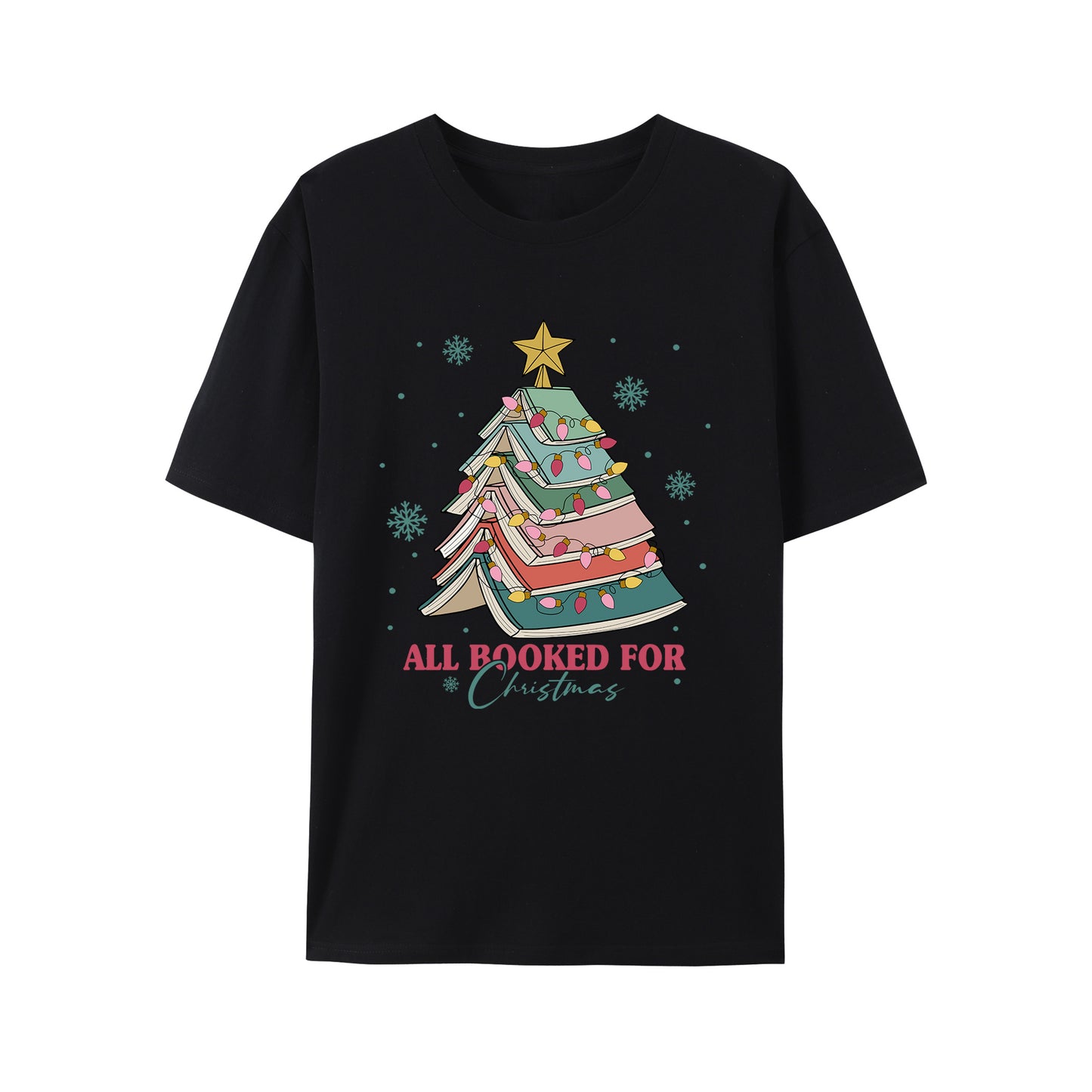 Christmas Themed Books & Letter Print Shirt - Relaxed Fit, Full Size