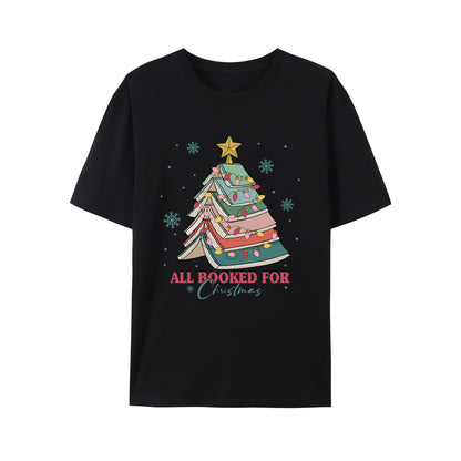 Christmas Themed Books & Letter Print Shirt - Relaxed Fit, Full Size