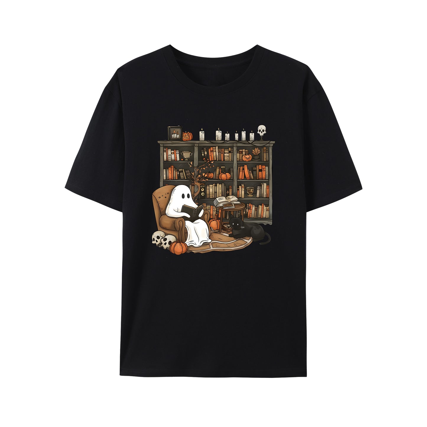 Retro Ghost Reading Books Shirt - Relaxed Fit, Full Size