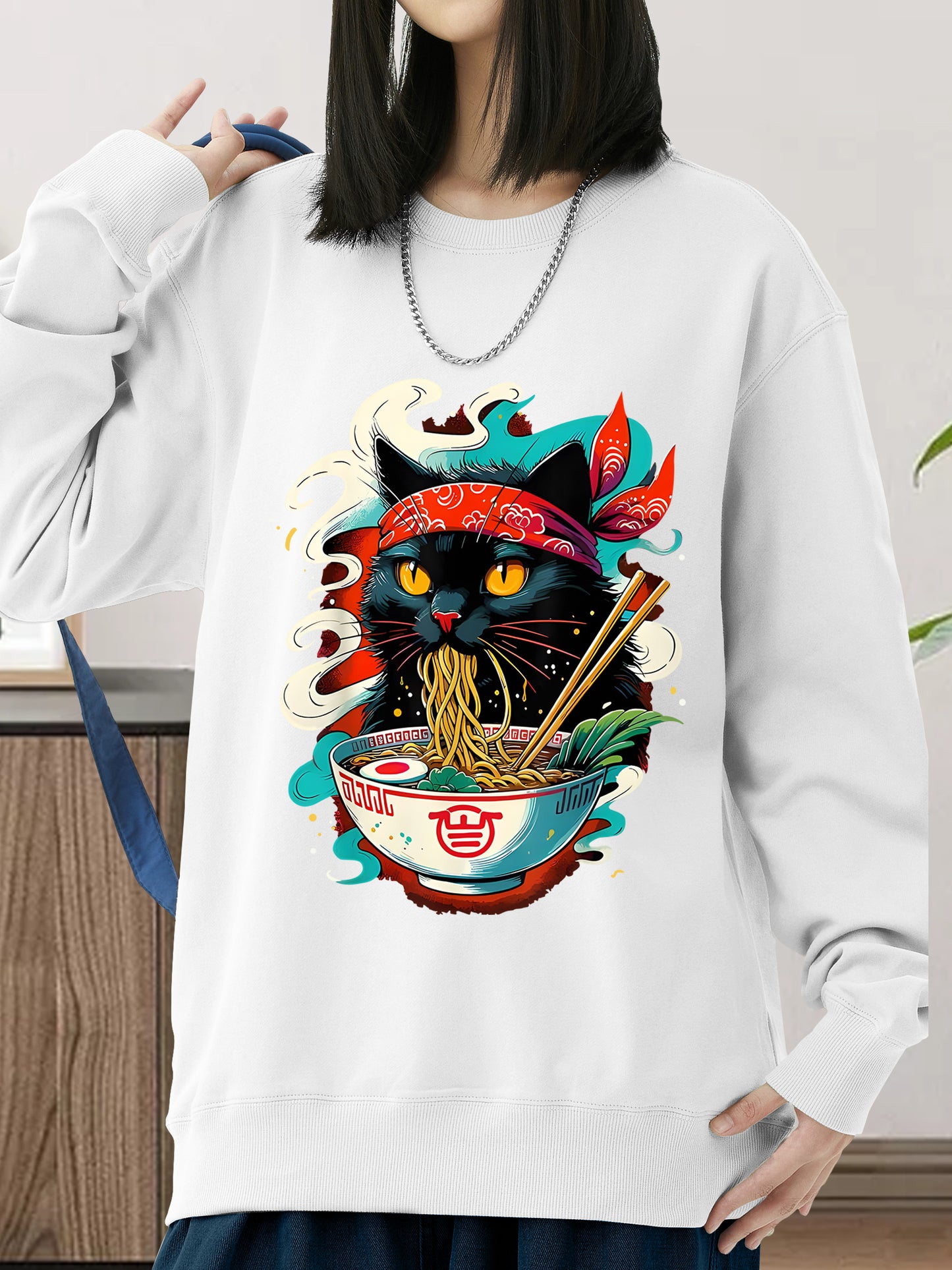 Cat Ramen Japanese Anime Shirt - Relaxed Fit, Full Size