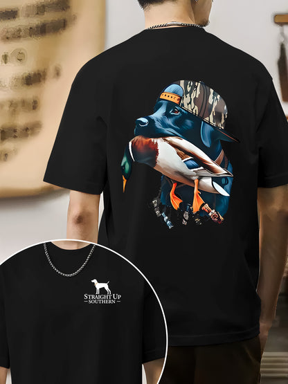 Bold Black Hunting Dog with Duck Shirt - Relaxed Fit, Full Size