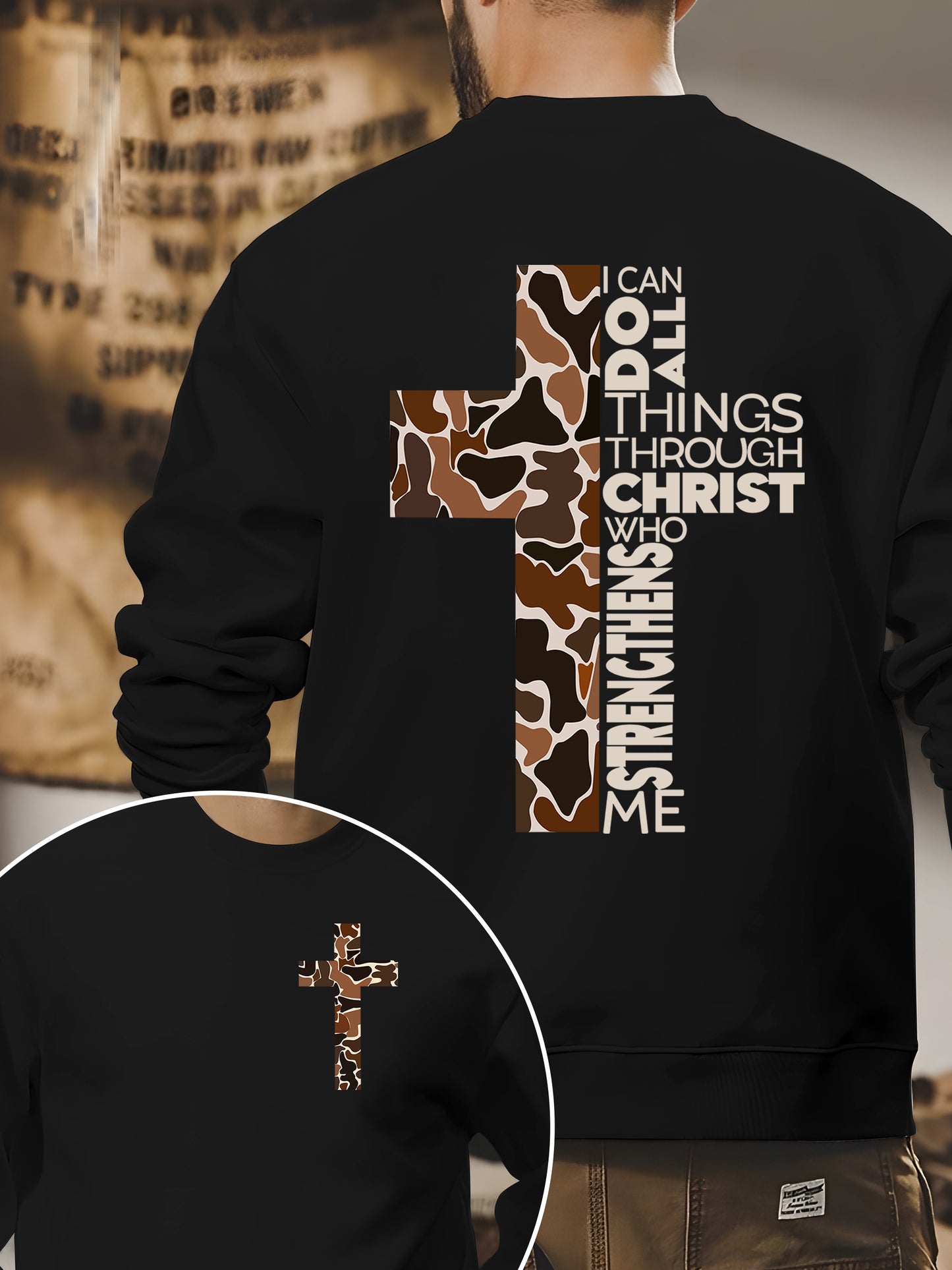 Camo Cross Design with Philippians 4:13 Verse Shirt - Relaxed Fit, Full Size