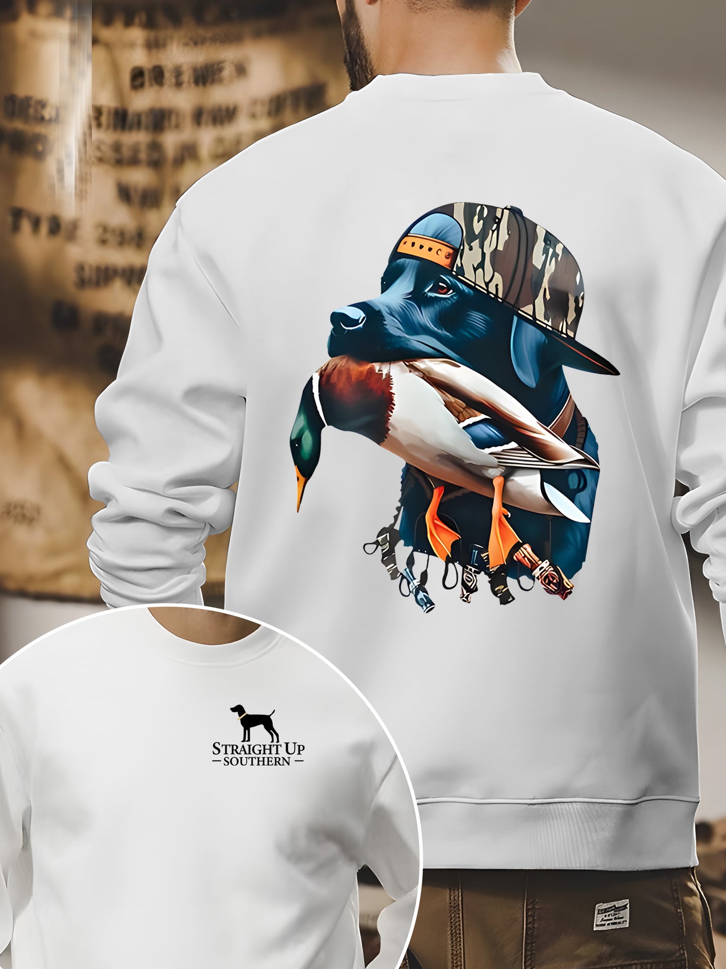 Bold Black Hunting Dog with Duck Shirt - Relaxed Fit, Full Size