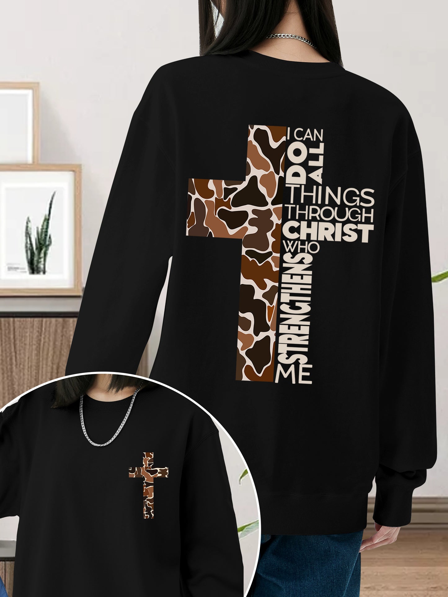 Camo Cross Design with Philippians 4:13 Verse Shirt - Relaxed Fit, Full Size