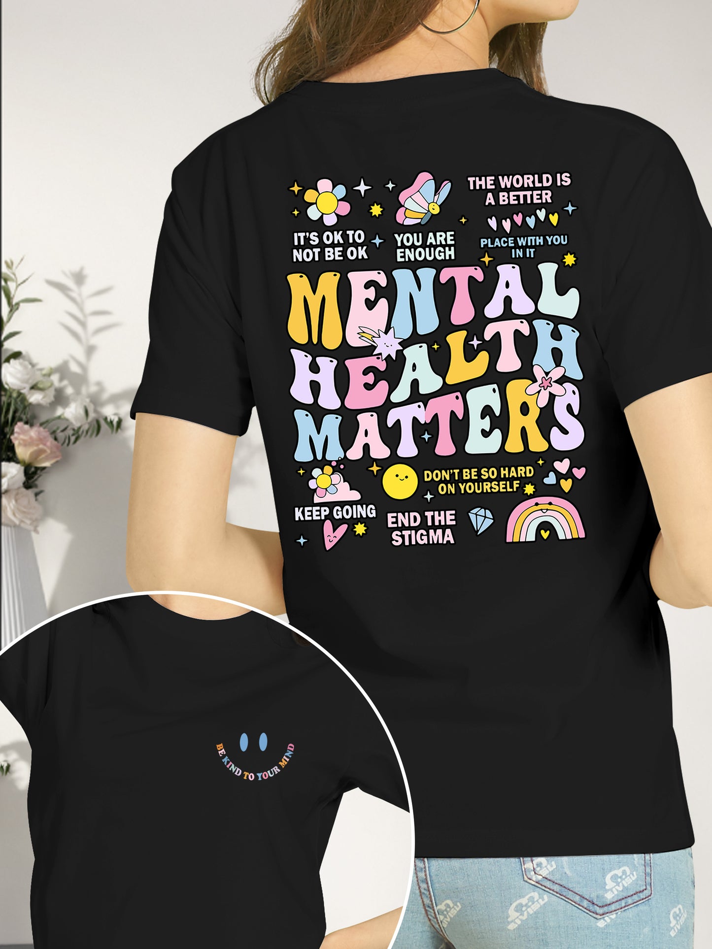 "Mental Health Matters" Slogan Shirt - Relaxed Fit, Full Size