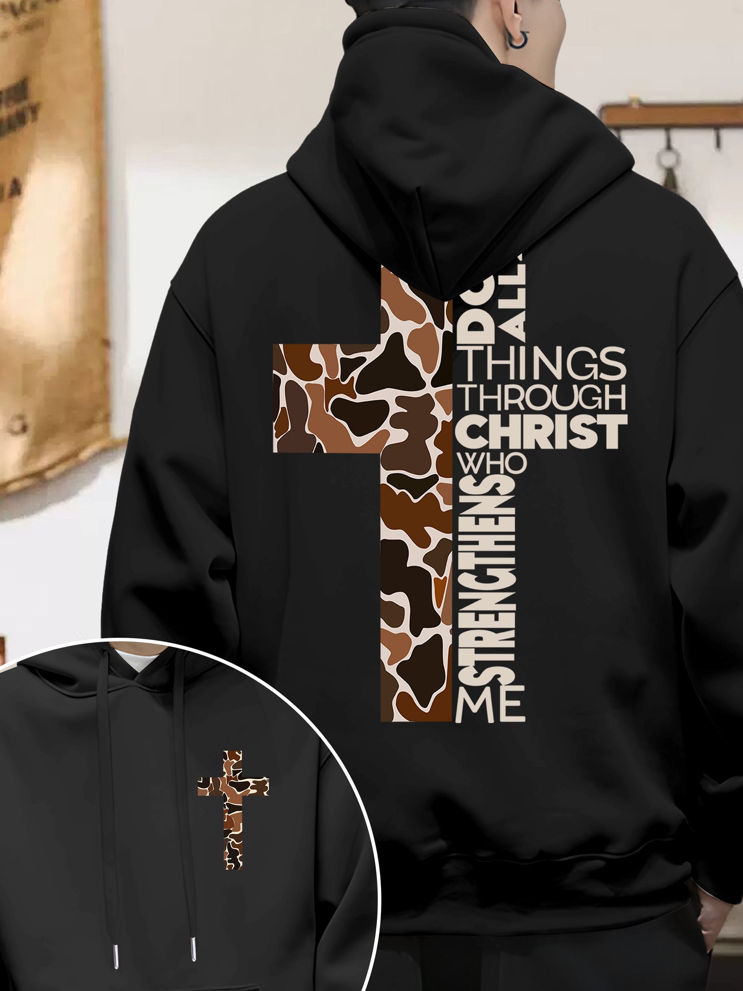 Camo Cross Design with Philippians 4:13 Verse Shirt - Relaxed Fit, Full Size