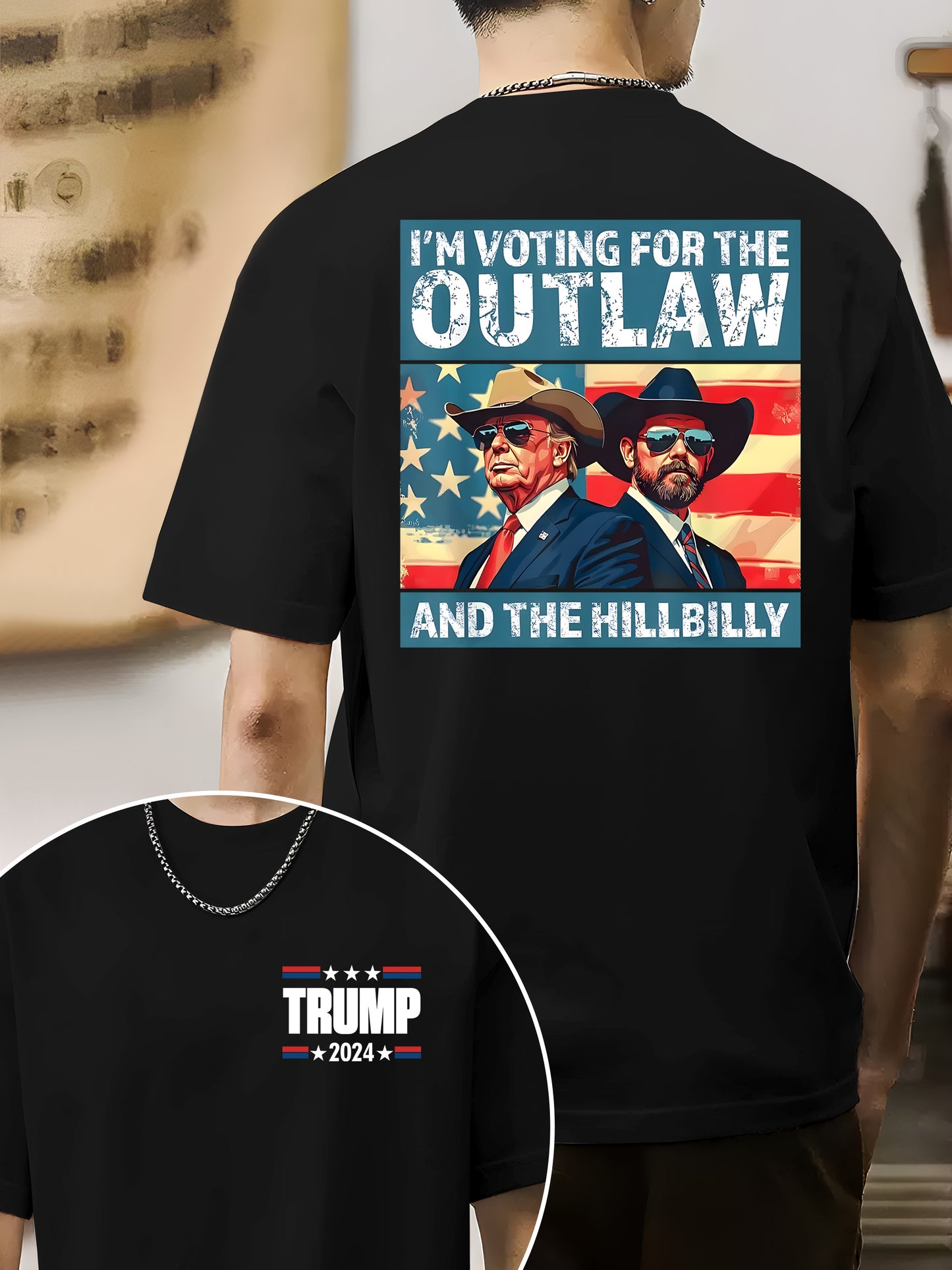 Trump I'm Voting For The Outlaw And Hillbilly American Flag Trum Vance Shirt - Relaxed Fit, Full Size