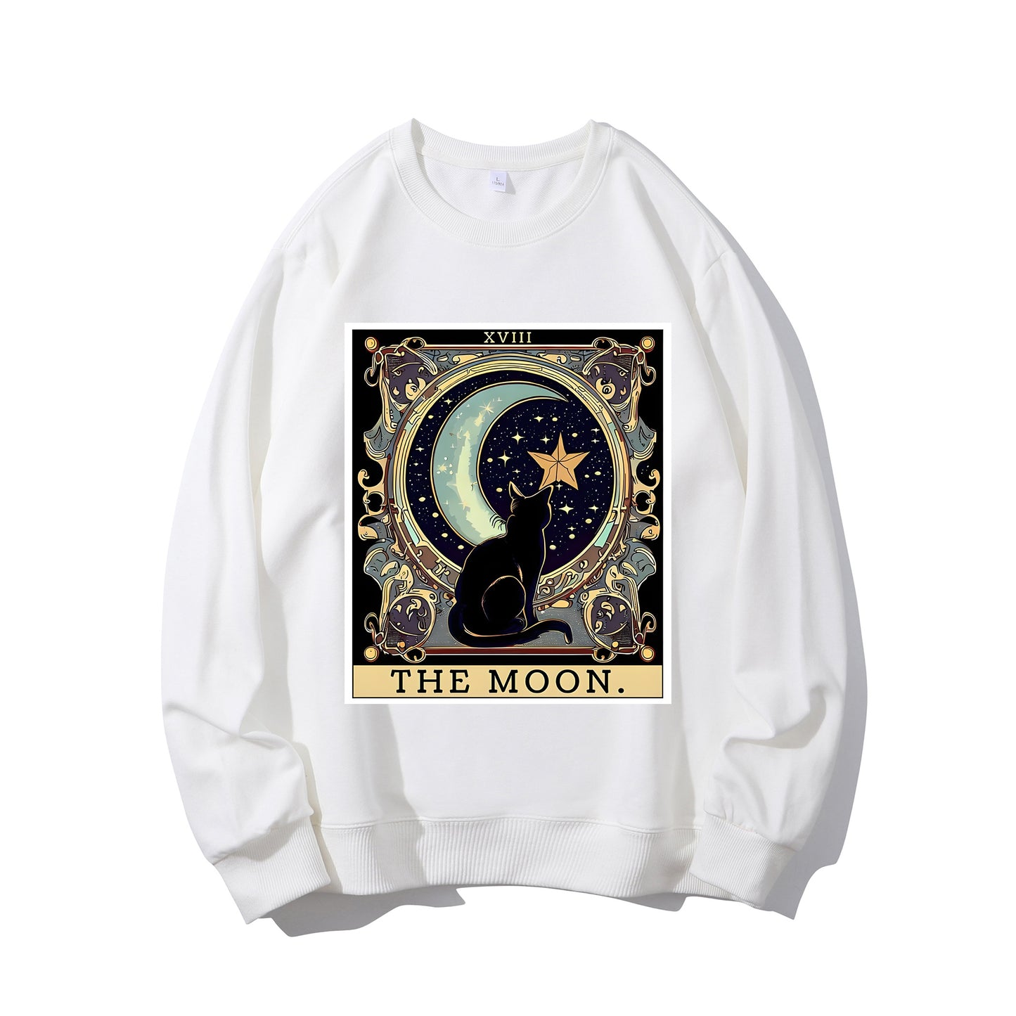 Black Cat Cresent Moon Tarot Card Shirt - Relaxed Fit, Full Size