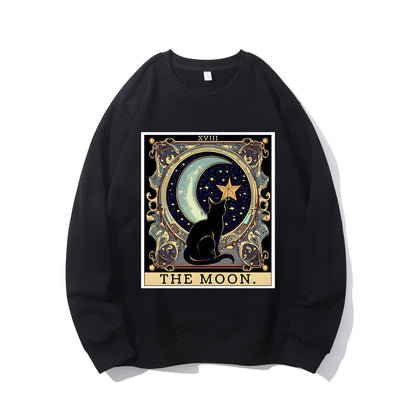 Black Cat Cresent Moon Tarot Card Shirt - Relaxed Fit, Full Size