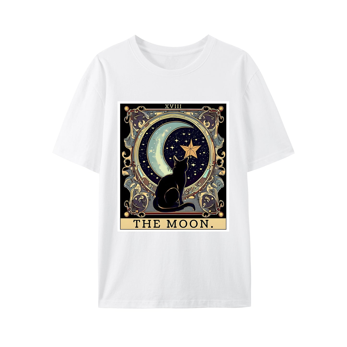 Black Cat Cresent Moon Tarot Card Shirt - Relaxed Fit, Full Size