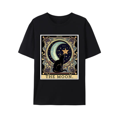 Black Cat Cresent Moon Tarot Card Shirt - Relaxed Fit, Full Size