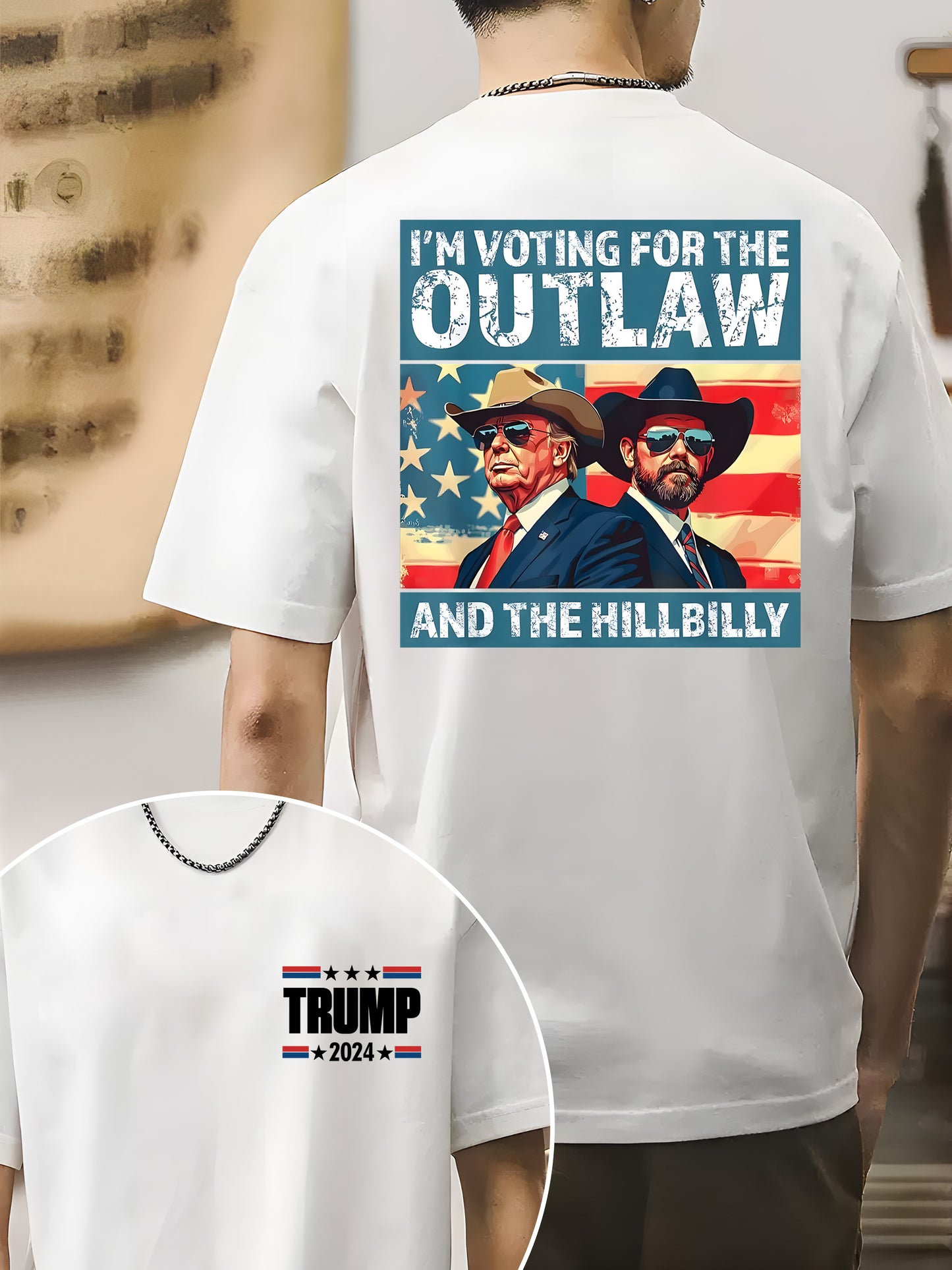 Trump I'm Voting For The Outlaw And Hillbilly American Flag Trum Vance Shirt - Relaxed Fit, Full Size