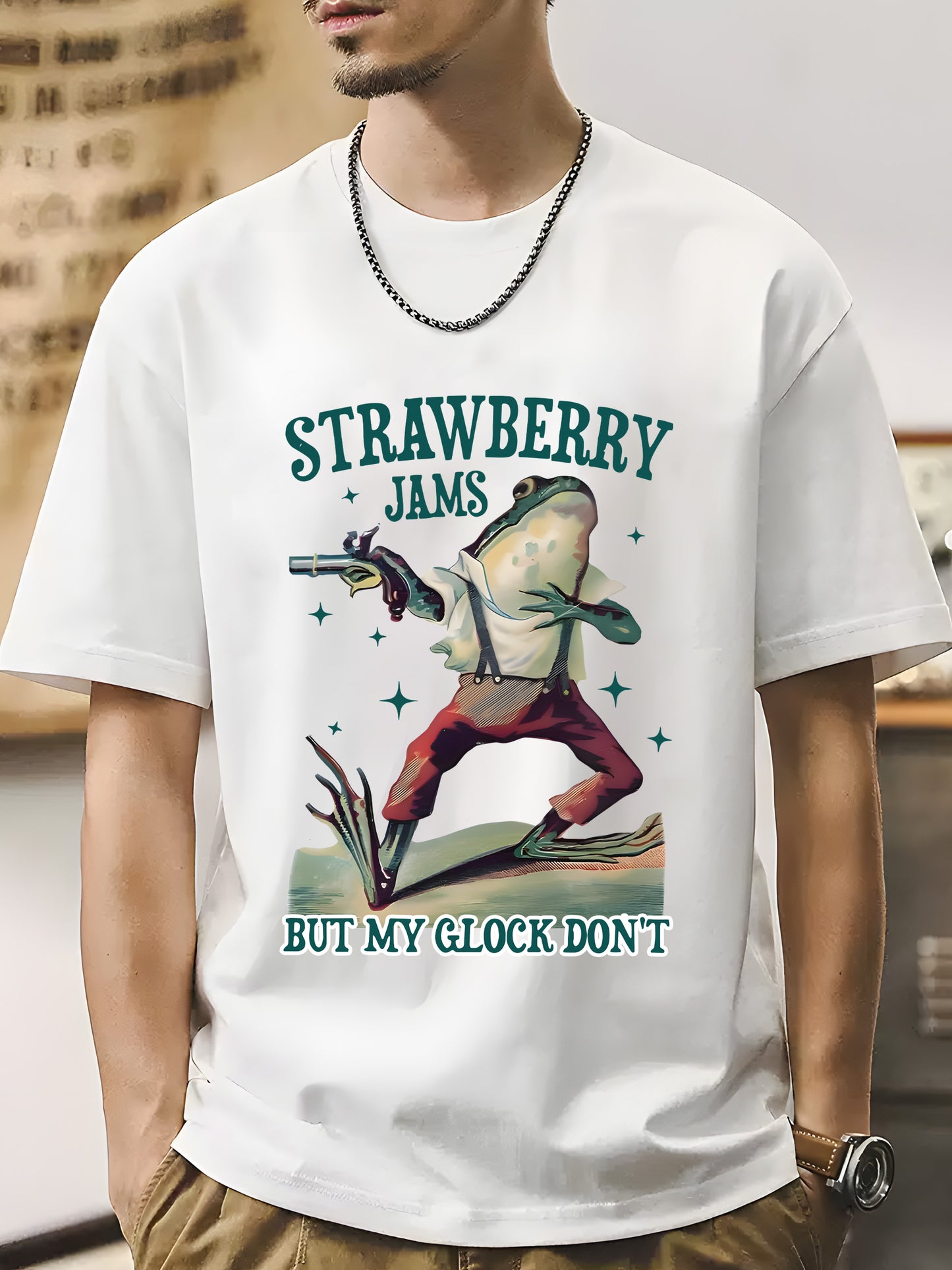 Strawberry Jams But My Glock Don't Vintage Graphic Shirt - Relaxed Fit, Full Size